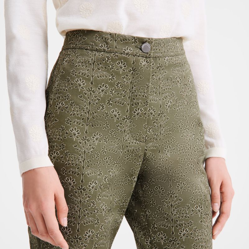 Green Longchamp Printed Gabardine Women Pants | US-197CNOYSQ