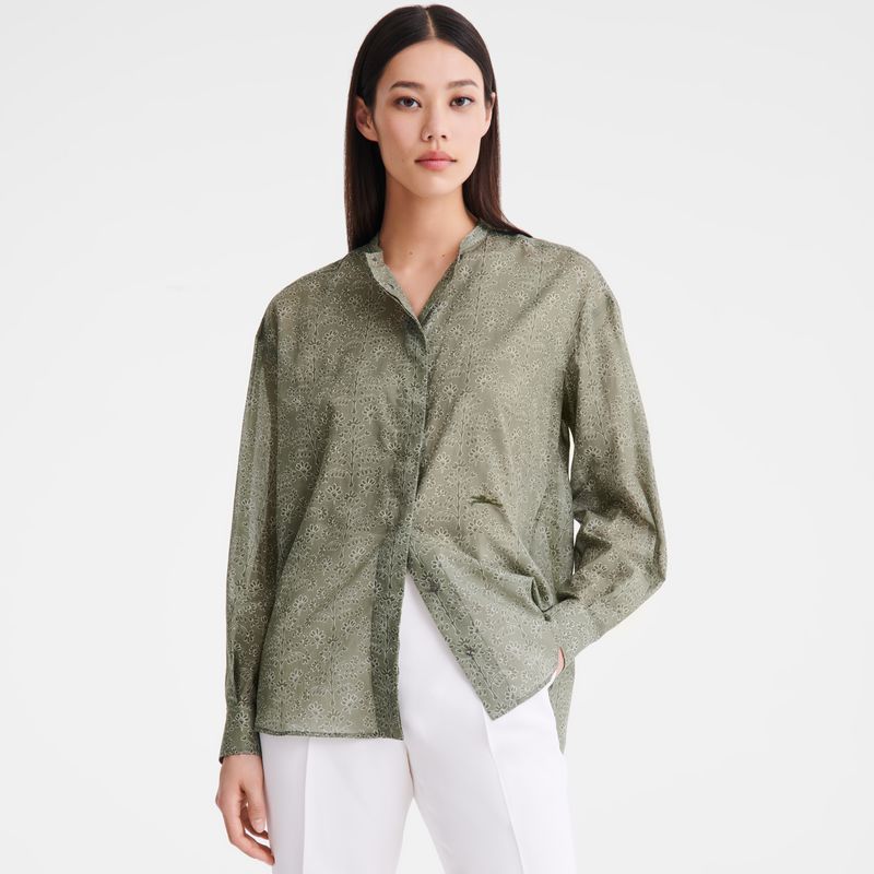 Green Longchamp Printed Veil Women Shirts | US-063QOTWYF