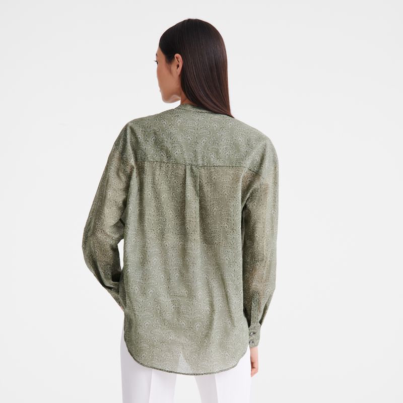 Green Longchamp Printed Veil Women Shirts | US-063QOTWYF