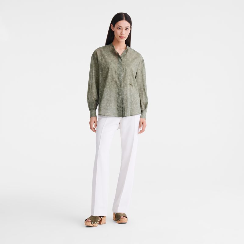 Green Longchamp Printed Veil Women Shirts | US-063QOTWYF