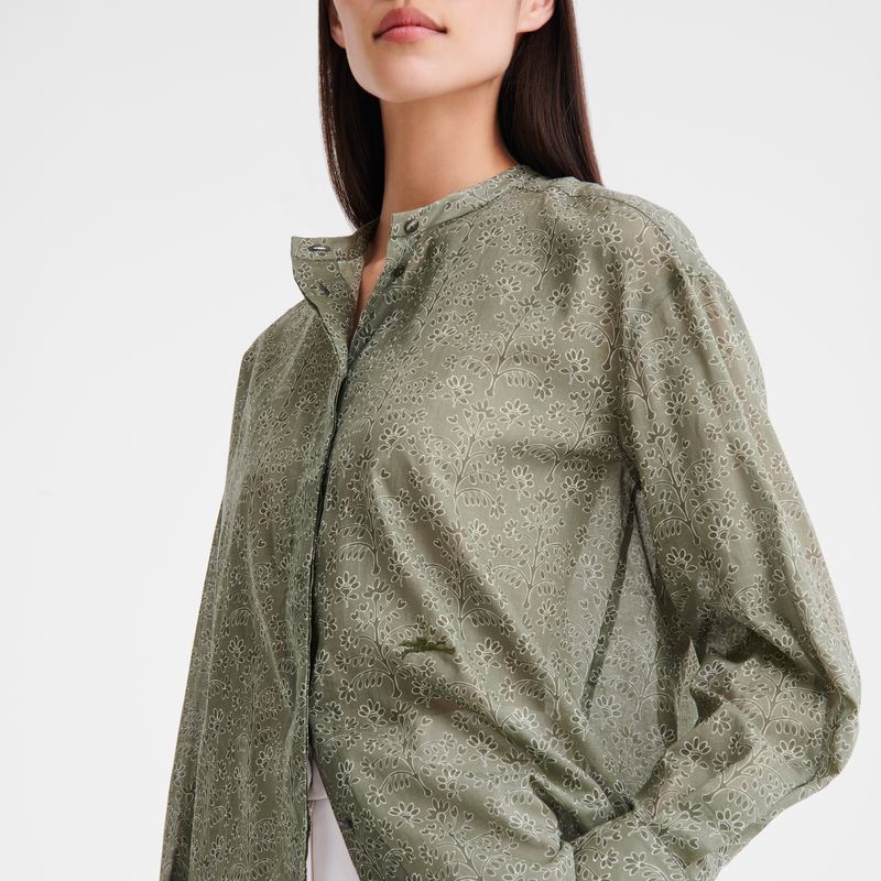 Green Longchamp Printed Veil Women Shirts | US-063QOTWYF
