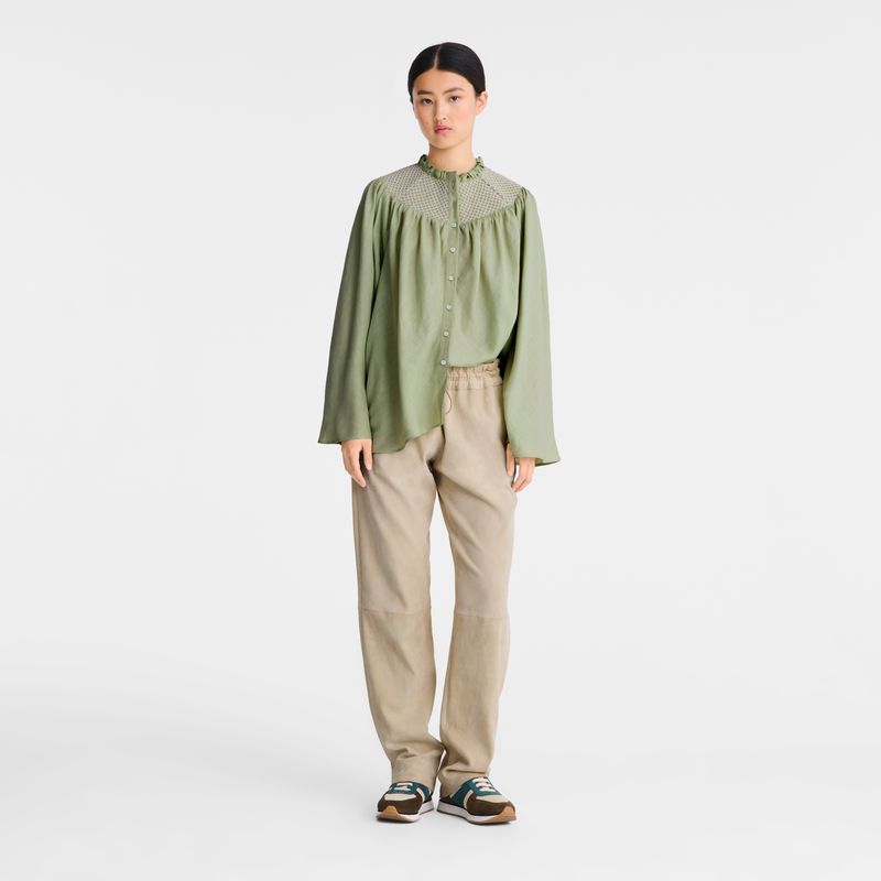 Green Longchamp Smocked Veil Women Blouse | US-017CMJKIN