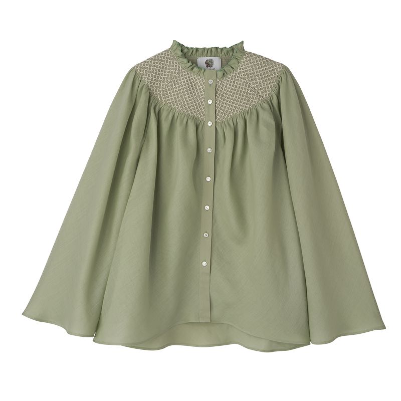 Green Longchamp Smocked Veil Women Blouse | US-017CMJKIN