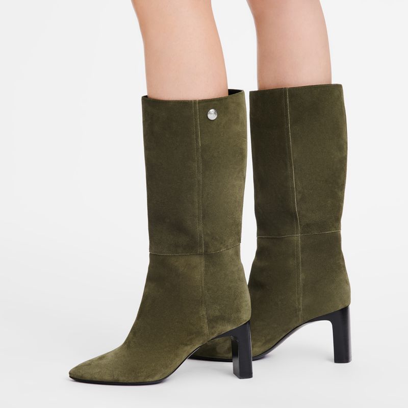 Khaki Longchamp Allure Heel Women Boots | US-937CGPWEN