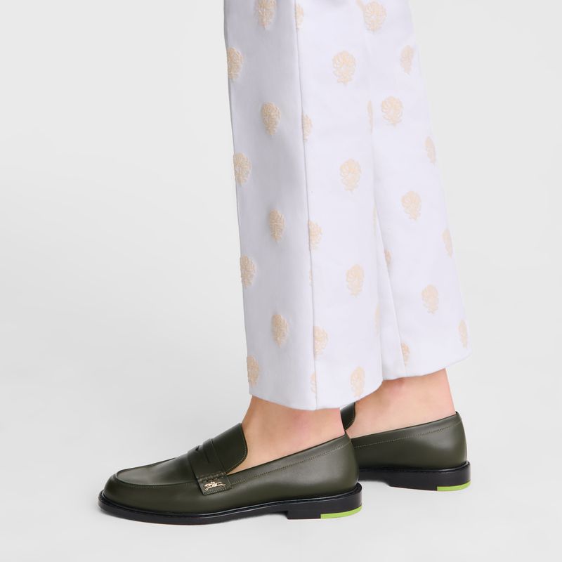Khaki Longchamp Au Sultan Women Loafers | US-950DHEWVJ