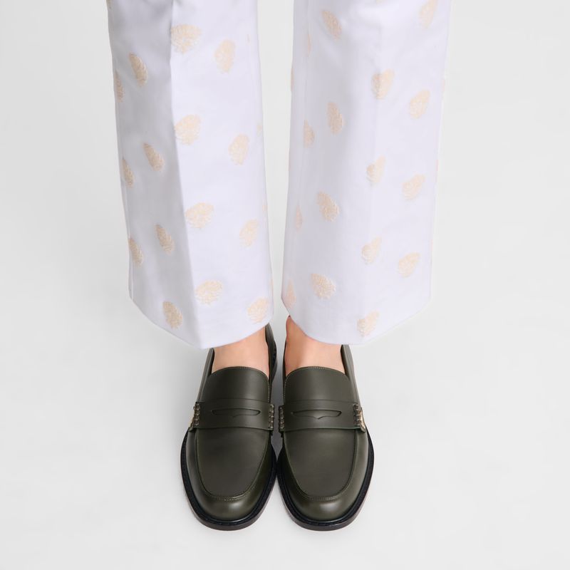 Khaki Longchamp Au Sultan Women Loafers | US-950DHEWVJ