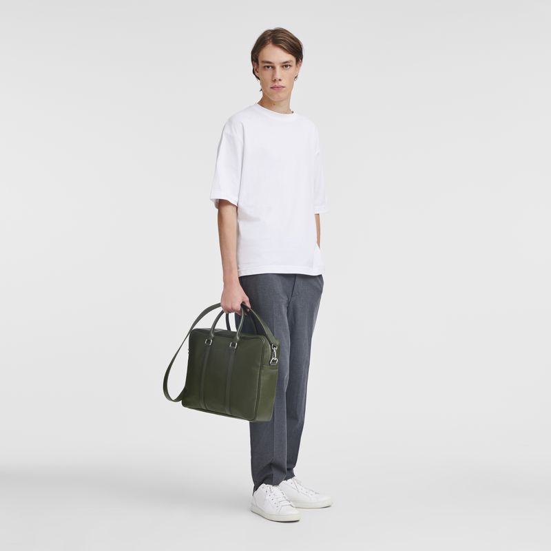 Khaki Longchamp Le Foulonné M Women Briefcase | US-329PJMCGU