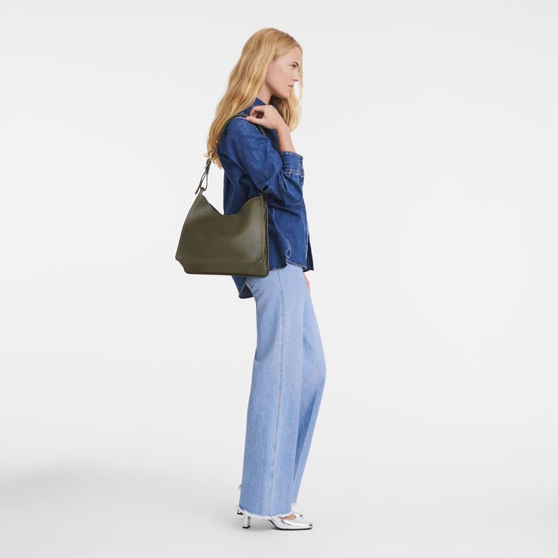 Khaki Longchamp Le Foulonné M Women Hobo Bag | US-314YGMFXK