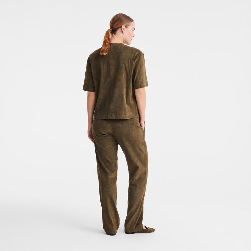 Khaki Longchamp Leather Straight Women Pants | US-170VSPUJY