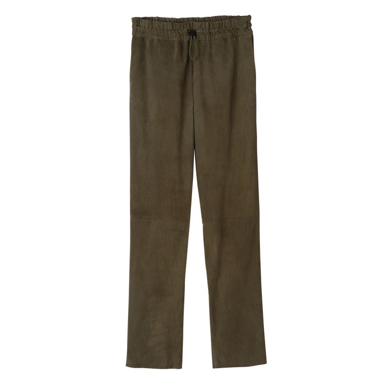 Khaki Longchamp Leather Straight Women Pants | US-170VSPUJY
