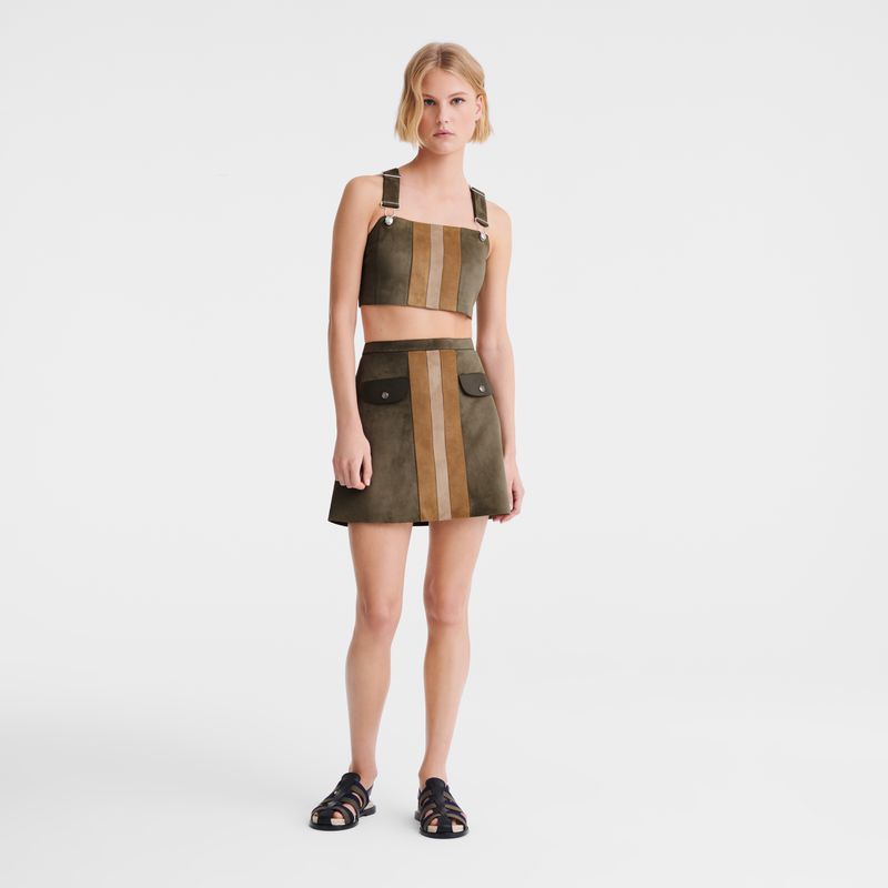Khaki Longchamp Leather Women Skirts | US-523OGFCNZ