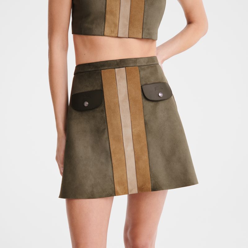 Khaki Longchamp Leather Women Skirts | US-523OGFCNZ