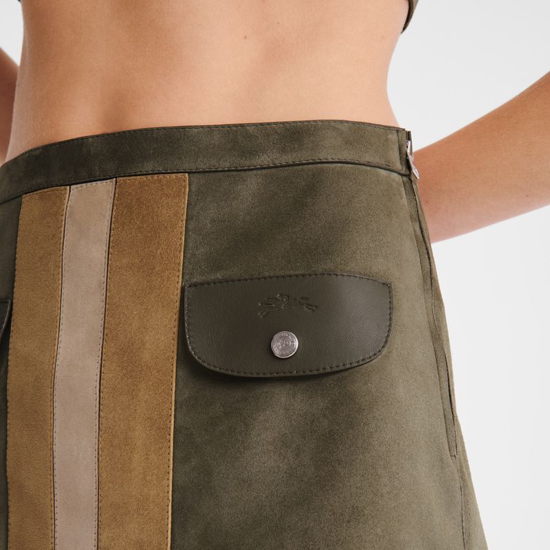 Khaki Longchamp Leather Women Skirts | US-523OGFCNZ