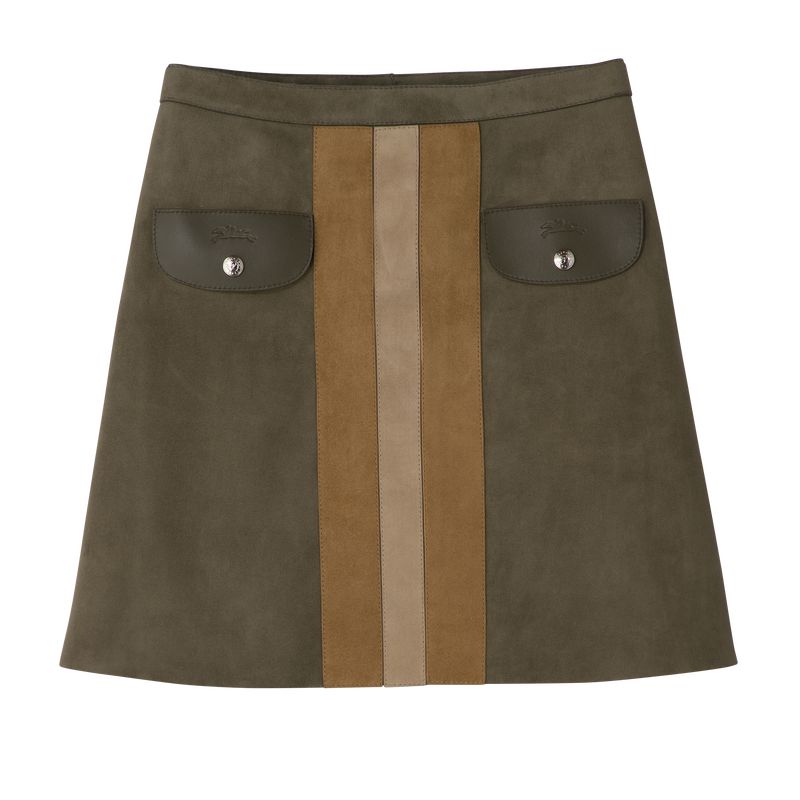 Khaki Longchamp Leather Women Skirts | US-523OGFCNZ