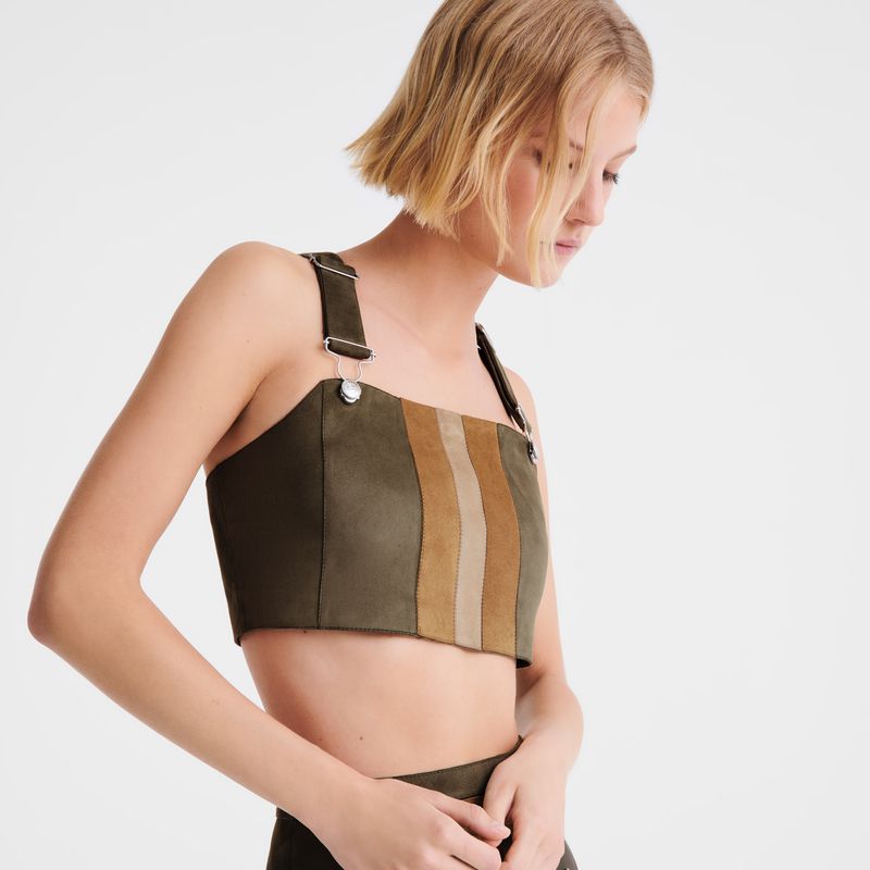 Khaki Longchamp Leather Women Top | US-625VDPYXT