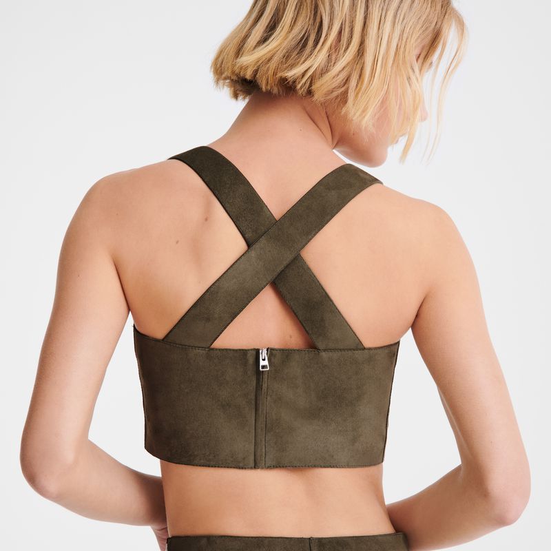 Khaki Longchamp Leather Women Top | US-625VDPYXT