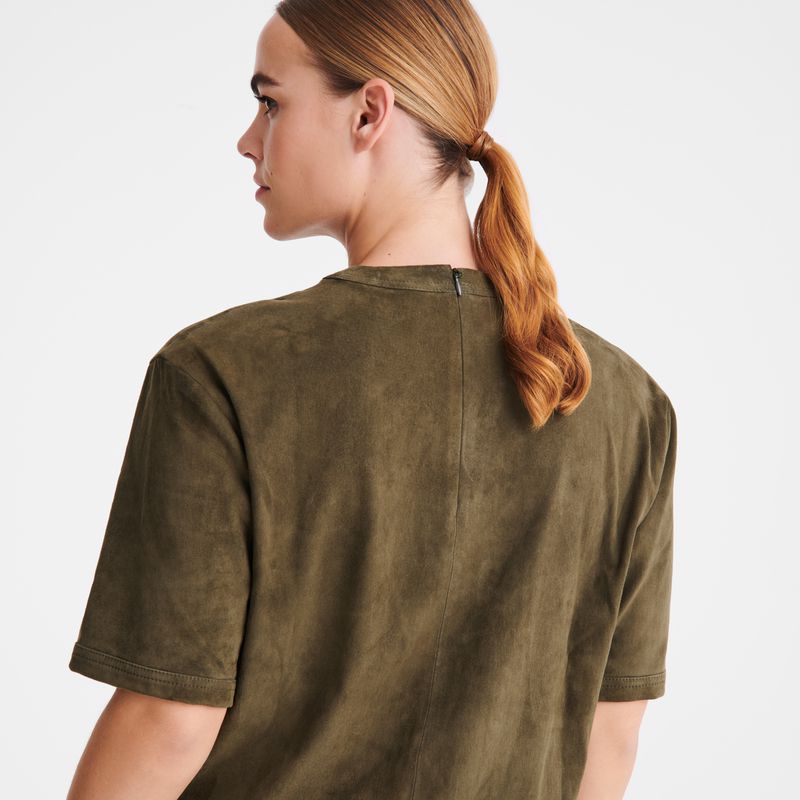 Khaki Longchamp Short Leather Women Top | US-540GCIDLU