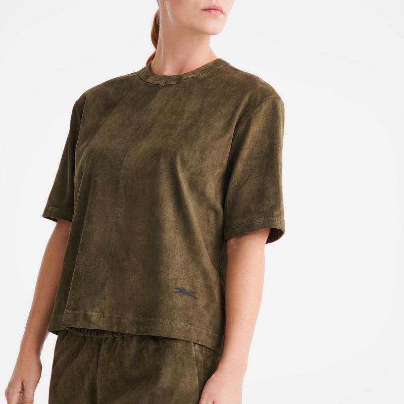 Khaki Longchamp Short Leather Women Top | US-540GCIDLU