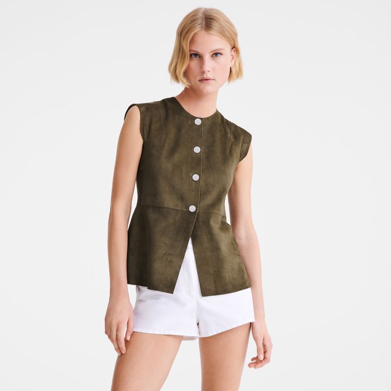Khaki Longchamp Sleeveless Women Jacket | US-329DNHUYJ