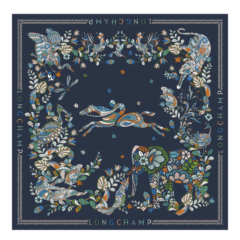 Navy Longchamp Forêt 90 Women Scarf | US-034XGTJRU