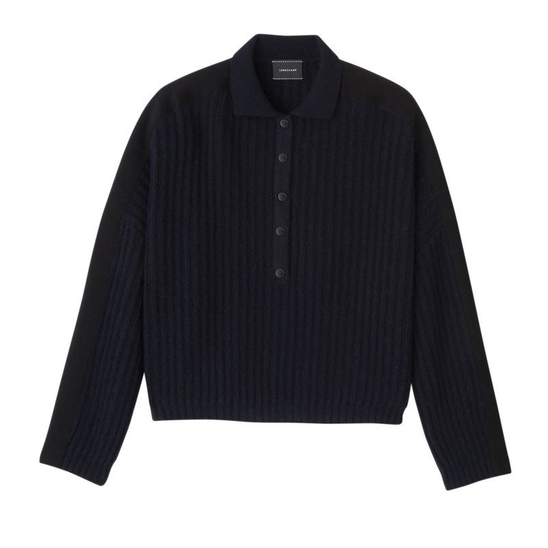 Navy Longchamp Polo Collar Women Jumper | US-961IVWJKE