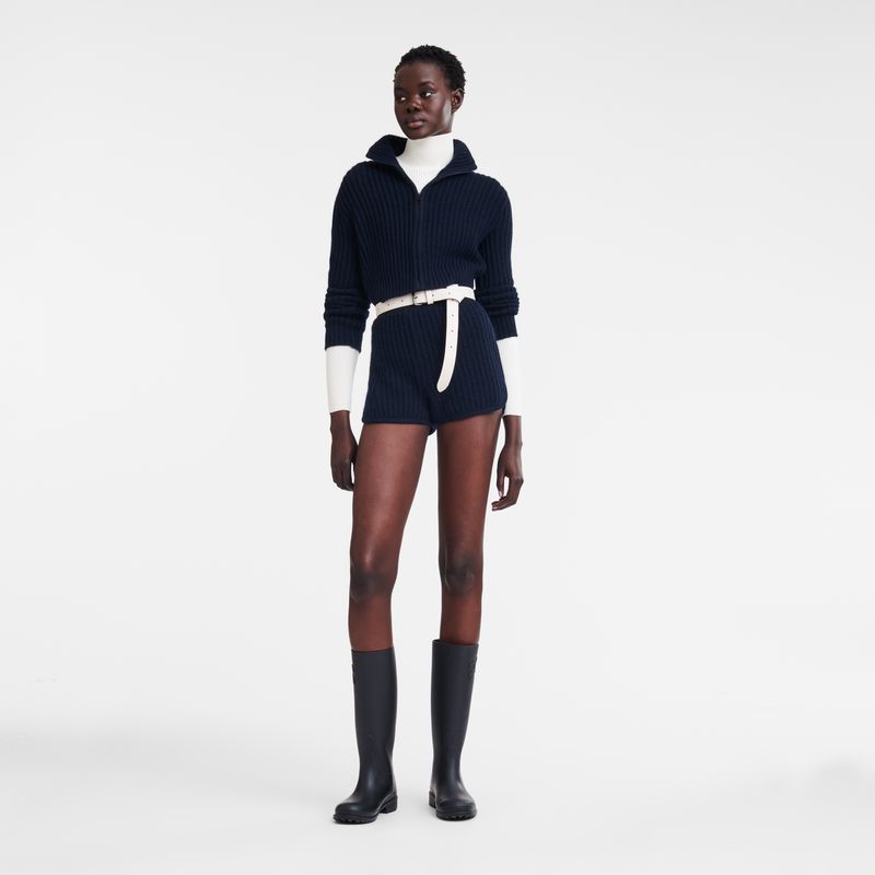 Navy Longchamp Zip Collar Short Women Cardigan | US-251ZAOUHC
