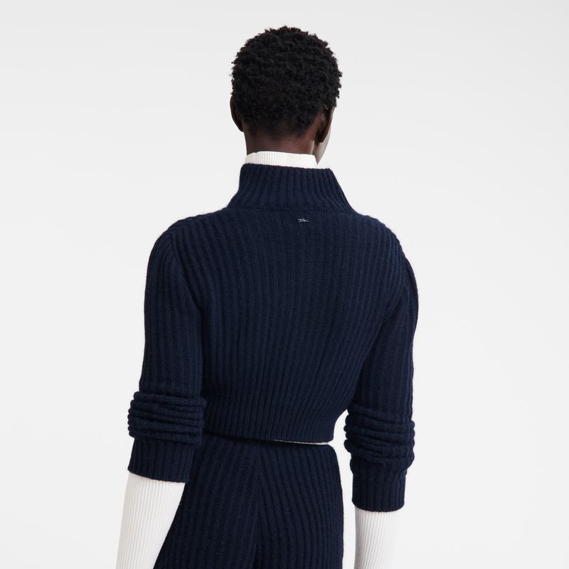 Navy Longchamp Zip Collar Short Women Cardigan | US-251ZAOUHC