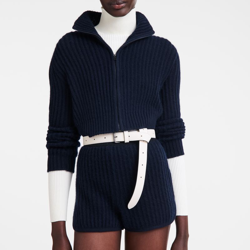 Navy Longchamp Zip Collar Short Women Cardigan | US-251ZAOUHC