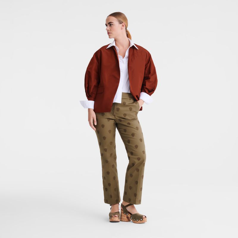 Olive Longchamp Embroidered Gabardine Women Pants | US-384IWUGHD