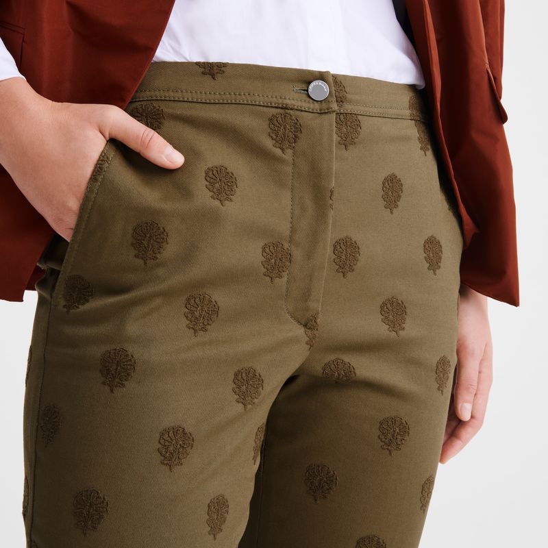 Olive Longchamp Embroidered Gabardine Women Pants | US-384IWUGHD