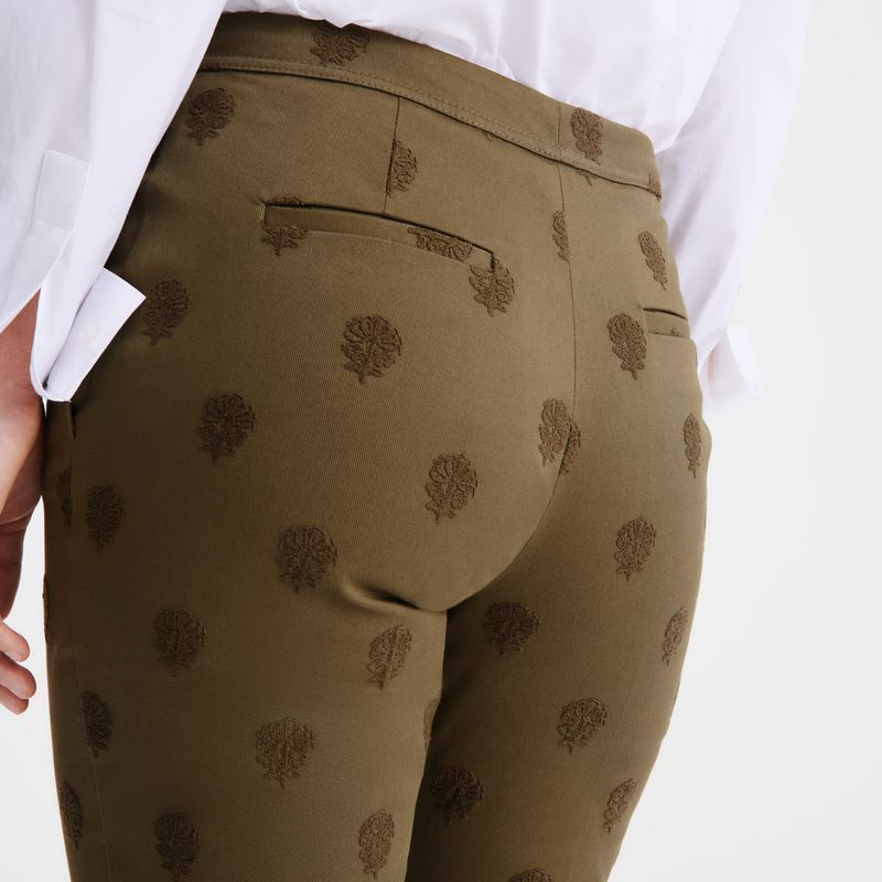 Olive Longchamp Embroidered Gabardine Women Pants | US-384IWUGHD