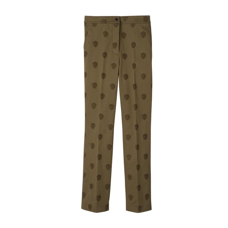 Olive Longchamp Embroidered Gabardine Women Pants | US-384IWUGHD