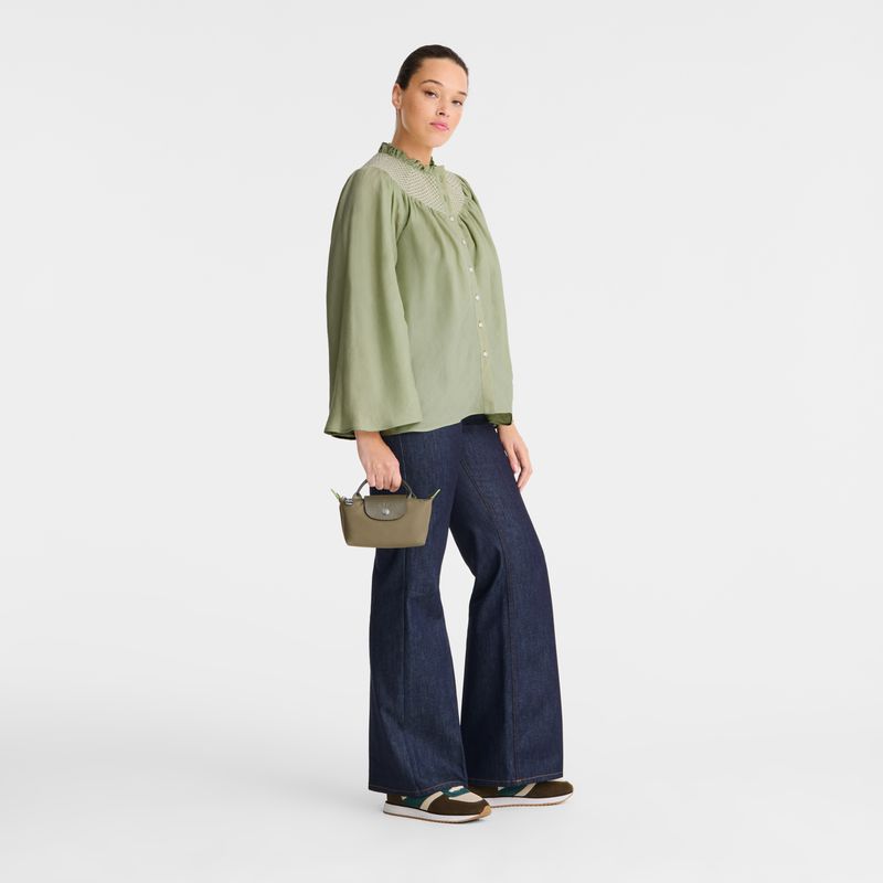 Olive Longchamp Le Pliage Green With Handle Women Pouch | US-745AKMQOU