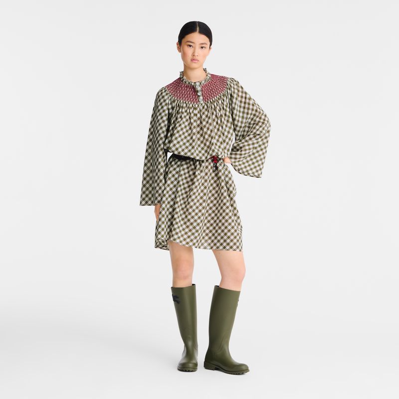 Olive Longchamp Vichy Jacquard Women Dress | US-972JWMYRS