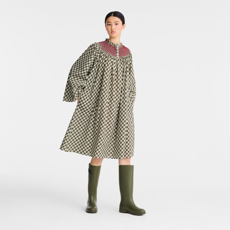 Olive Longchamp Vichy Jacquard Women Dress | US-972JWMYRS