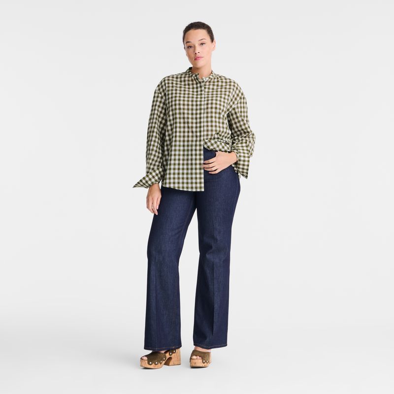 Olive Longchamp Vichy Jacquard Women Shirts | US-429ZPUNXL
