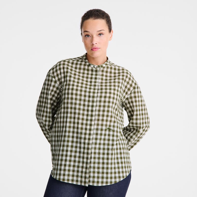 Olive Longchamp Vichy Jacquard Women Shirts | US-429ZPUNXL