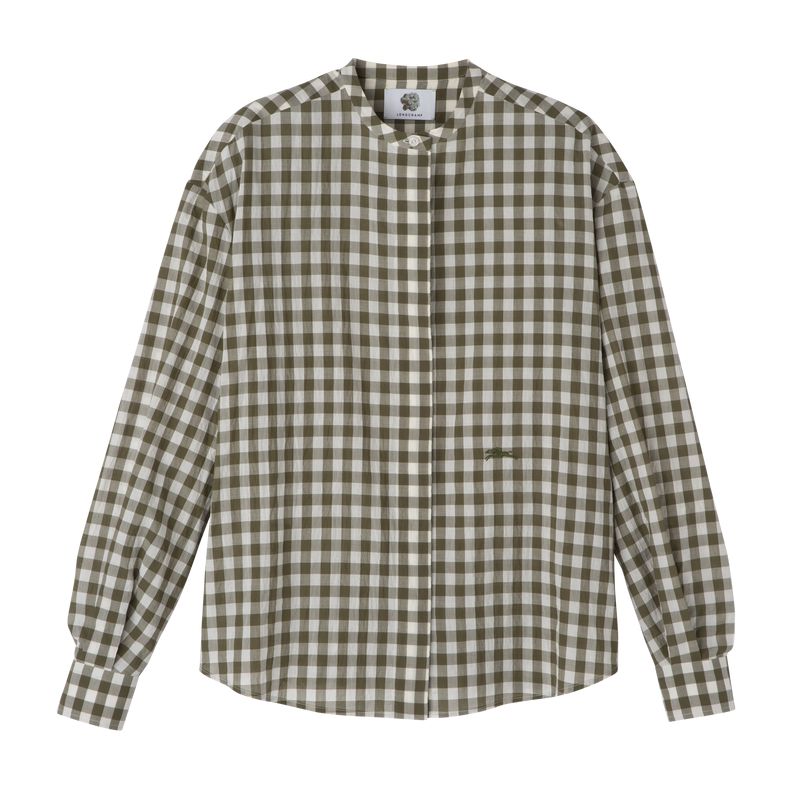 Olive Longchamp Vichy Jacquard Women Shirts | US-429ZPUNXL