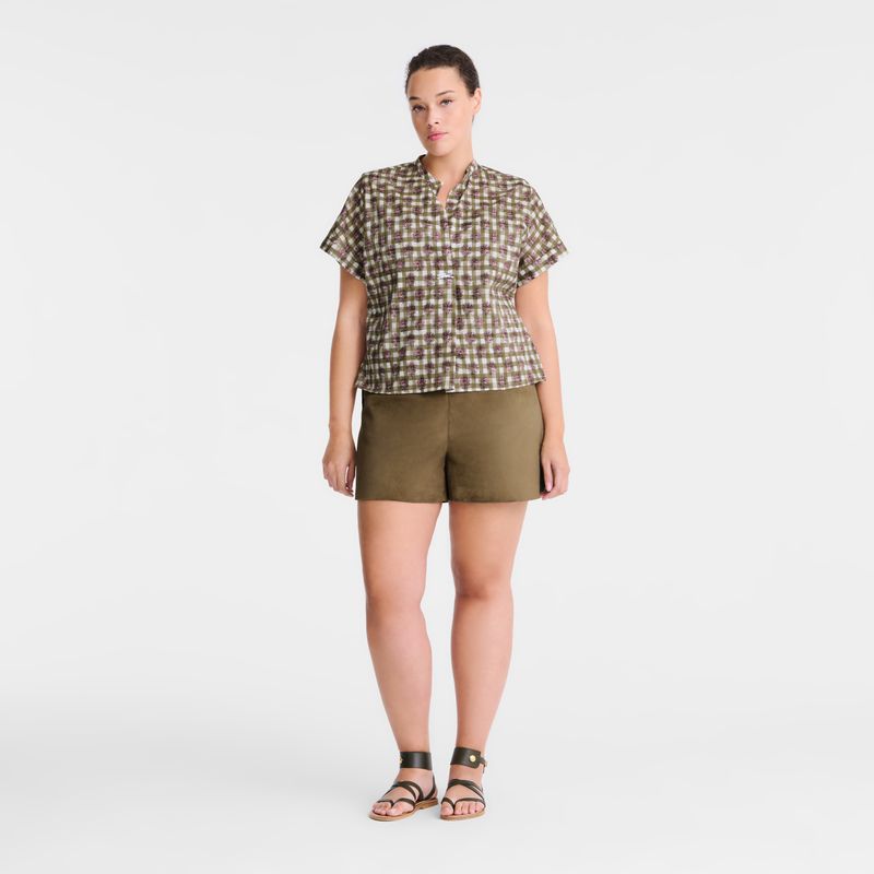 Olive Longchamp Vichy Print Veil Women Blouse | US-172GMJRVC