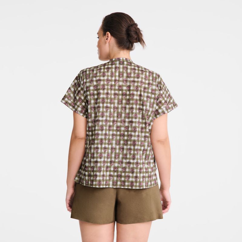 Olive Longchamp Vichy Print Veil Women Blouse | US-172GMJRVC