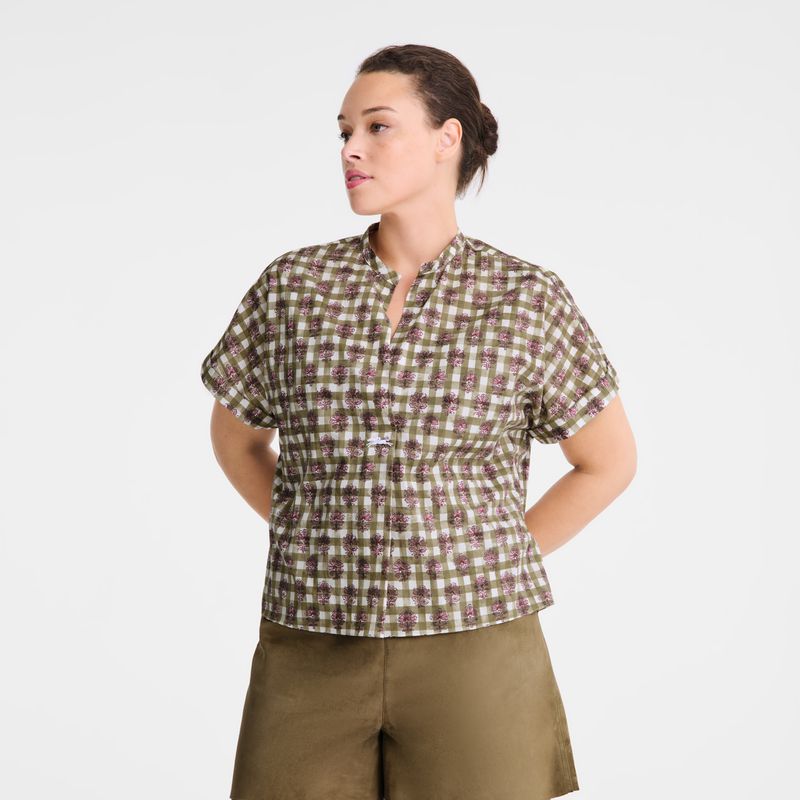 Olive Longchamp Vichy Print Veil Women Blouse | US-172GMJRVC