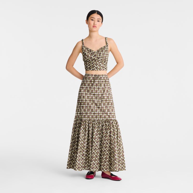 Olive Longchamp Vichy Print Veil Women Top | US-248FMEXDK