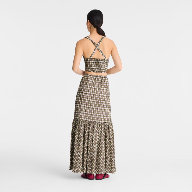 Olive Longchamp Vichy Print Veil Women Top | US-248FMEXDK