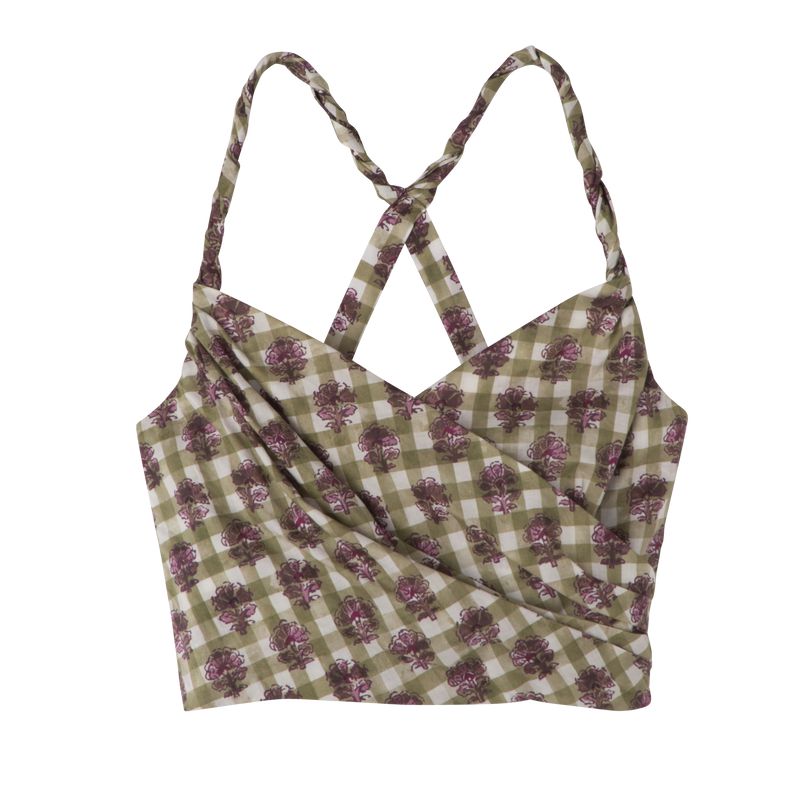 Olive Longchamp Vichy Print Veil Women Top | US-248FMEXDK