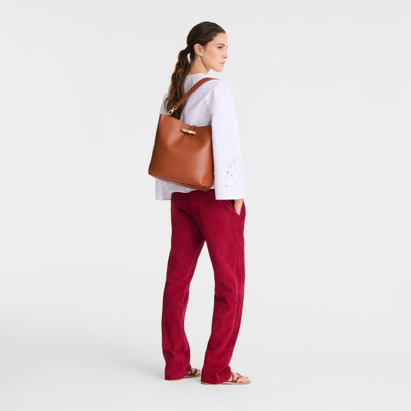 Orange / Cream Longchamp Le Roseau M Women Hobo Bag | US-693GVBKRI