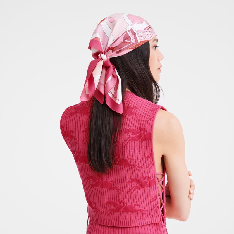 Pink Longchamp Equestrian Tower 70 Women Scarf | US-032RFTPGC