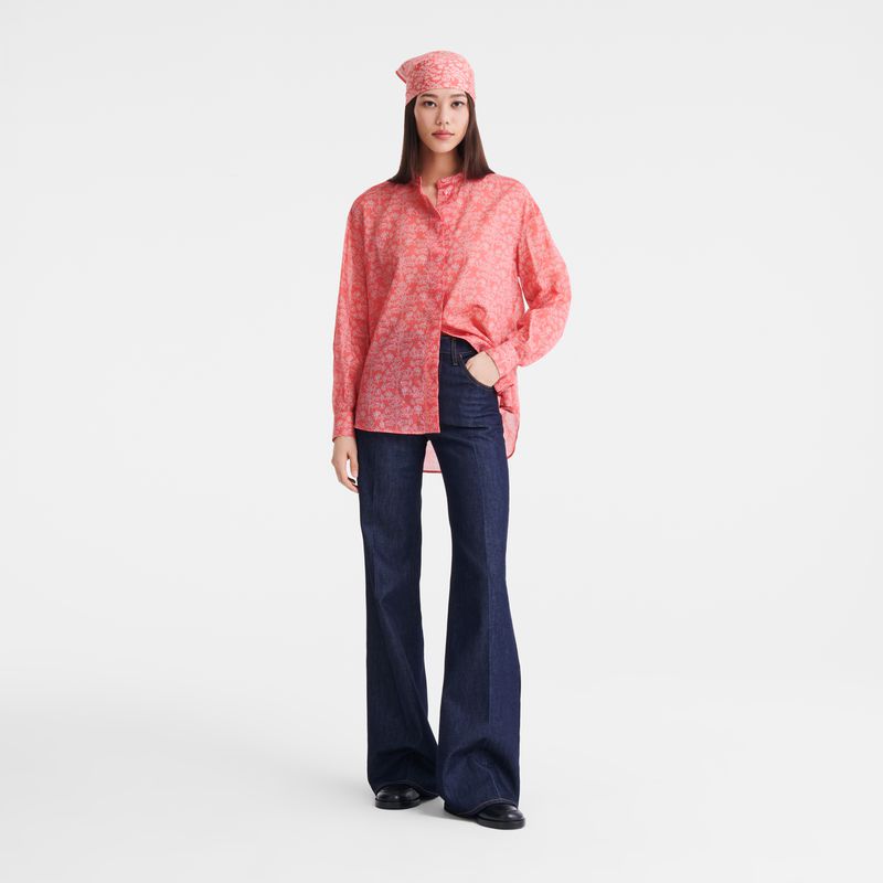 Pink Longchamp Printed Veil Women Shirts | US-589SKLDYU