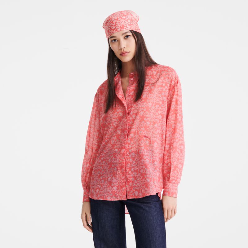 Pink Longchamp Printed Veil Women Shirts | US-589SKLDYU