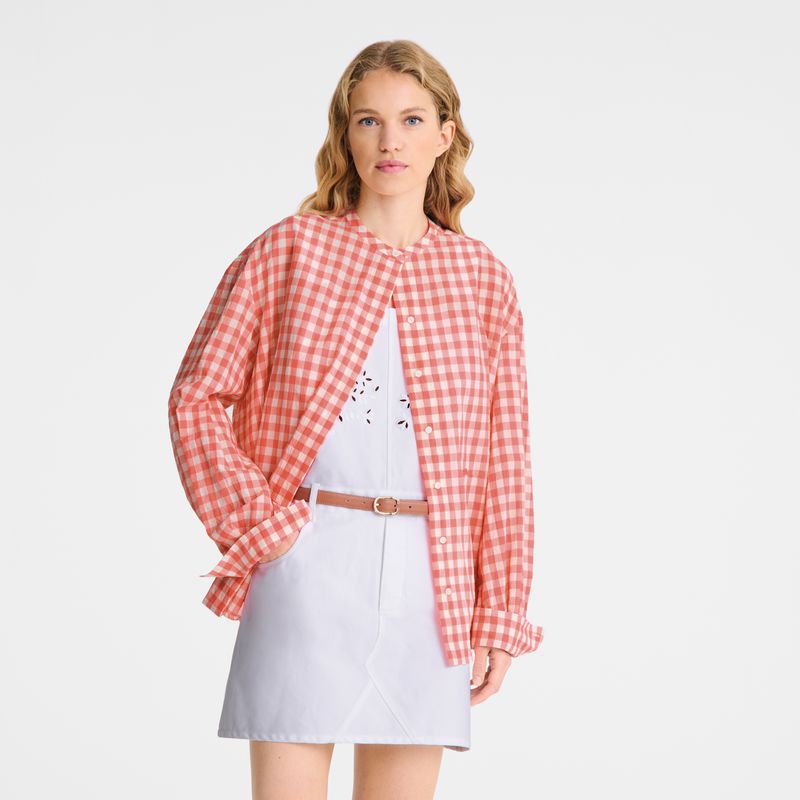 Pink Longchamp Vichy Jacquard Women Shirts | US-026DABCKH