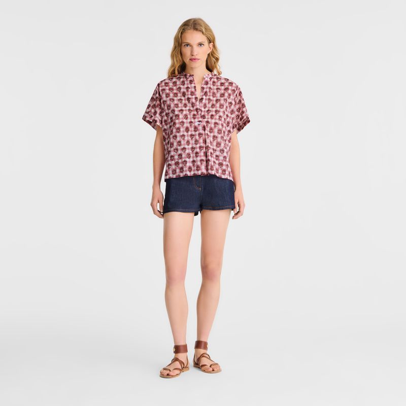 Pink Longchamp Vichy Print Veil Women Blouse | US-580EJUPBC